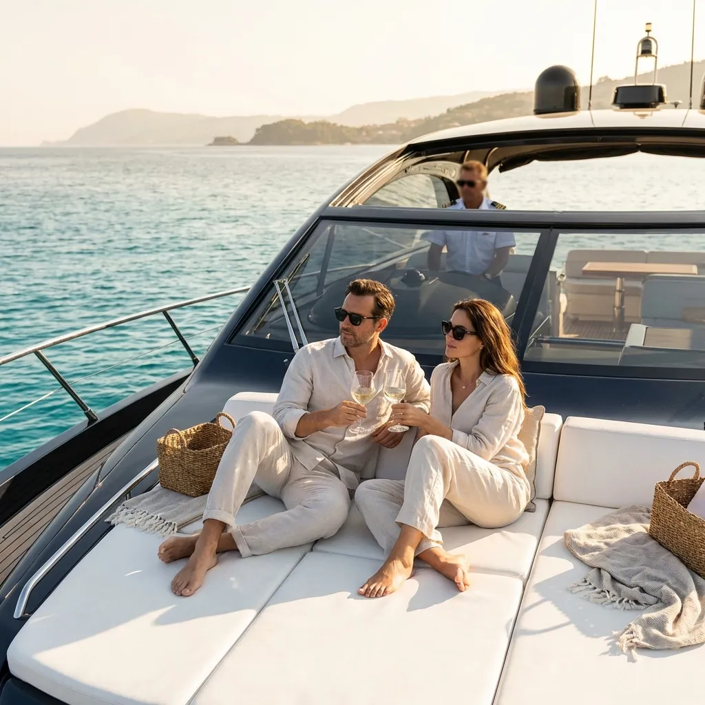 Couple relaxing on skippered private boat Corfu